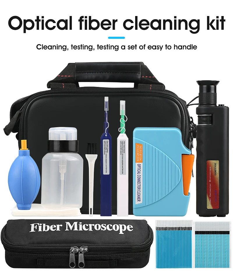 11pcs/set Fiber Optic Cleaning Tools Kit with Fiber Microscope Fiber Connector Cleaner LC FC SC Cleaning Pen