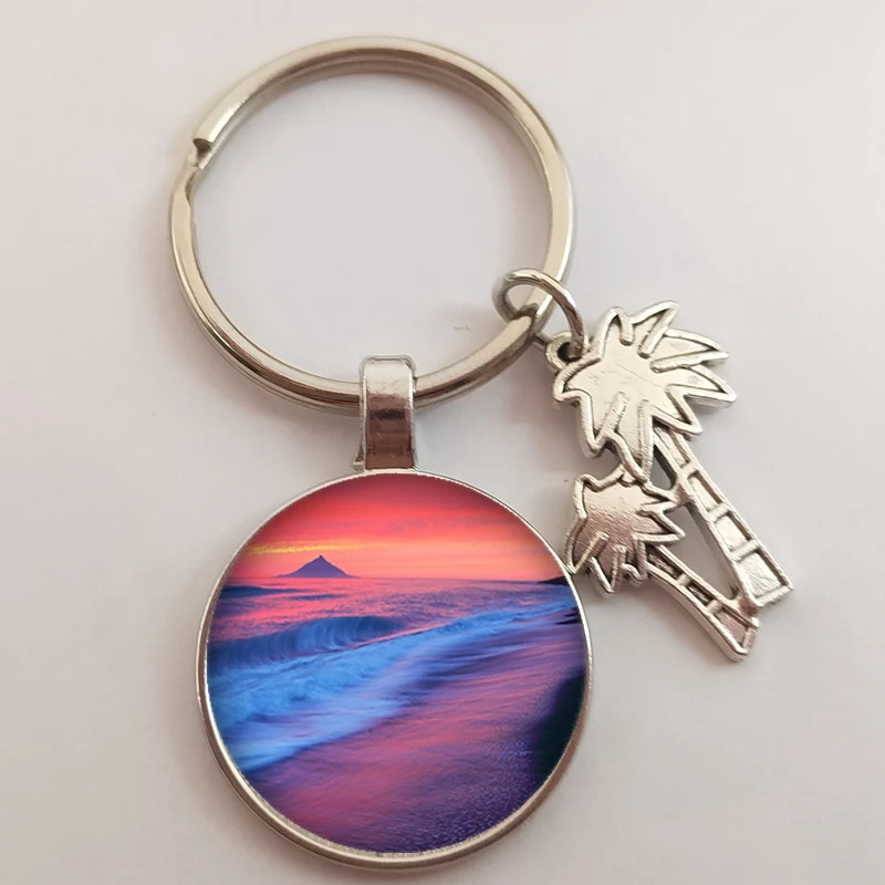 Beautiful beach keychain Maldives scenery keychain ocean landscape charm keychain beach coconut tree relax gift travel jewelry