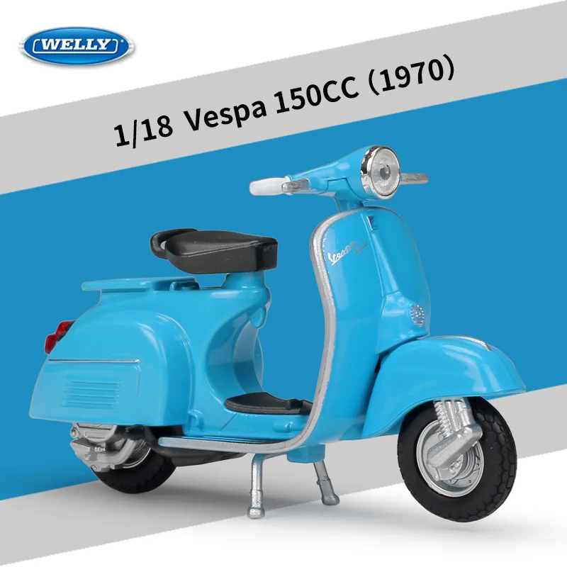 WELLY 1:18 Piaggio Vespa 150CC 1970 Static Die Cast Vehicles Collectible Hobbies Motorcycle Model Toys Roman Holiday Collecting