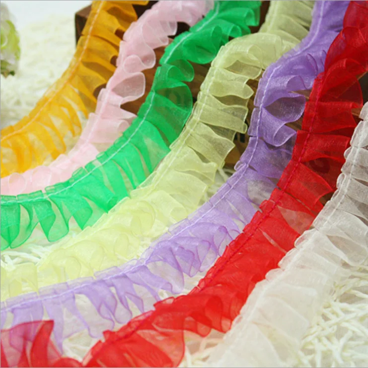 40Yards 2.5cm Chiffon Ruffled Lace Trim Pleated Ribbon DIY Accessory Hemline For Doll Dress