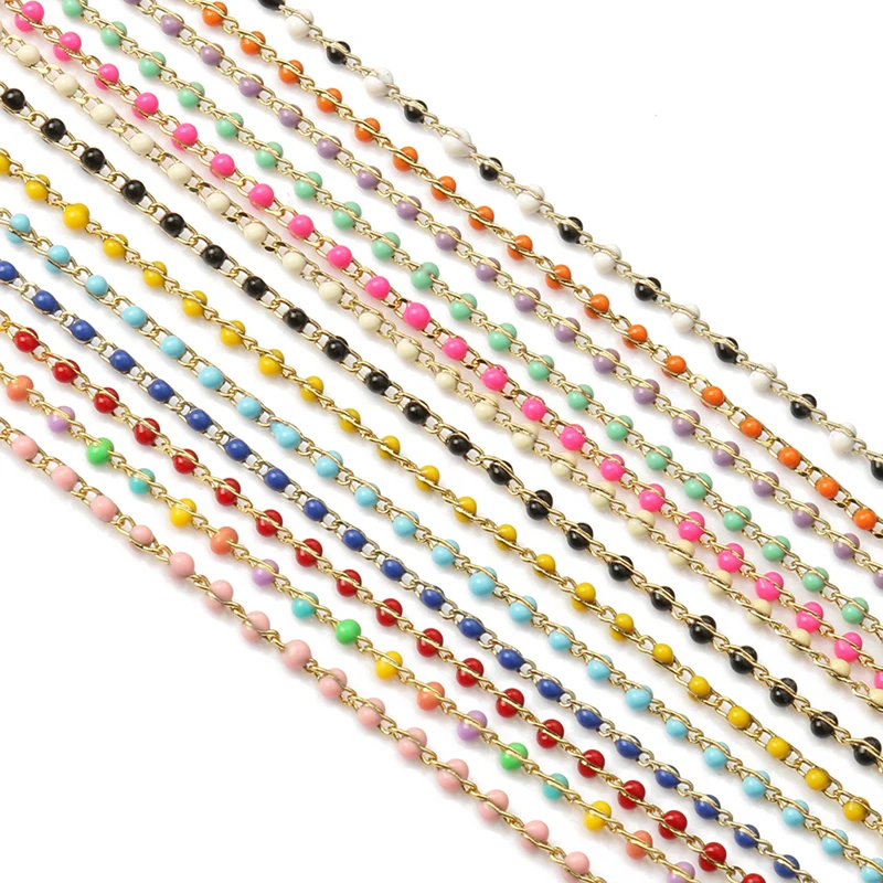 Multicolor Wrapped Rosary Gold Plated Wires Cable Enamel Beads Link Chain for Jewelry Making DIY Necklace Bracelet 1m/lot