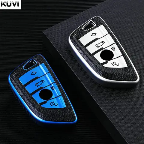 가죽 TPU 자동차 원격 키 케이스 커버, 키리스 쉘 포브, BMW X1 X3 X5 X6 X7 1 3 5 6 7 시리즈 G20 G30 G11 F15 F16 G01 G02 F48
