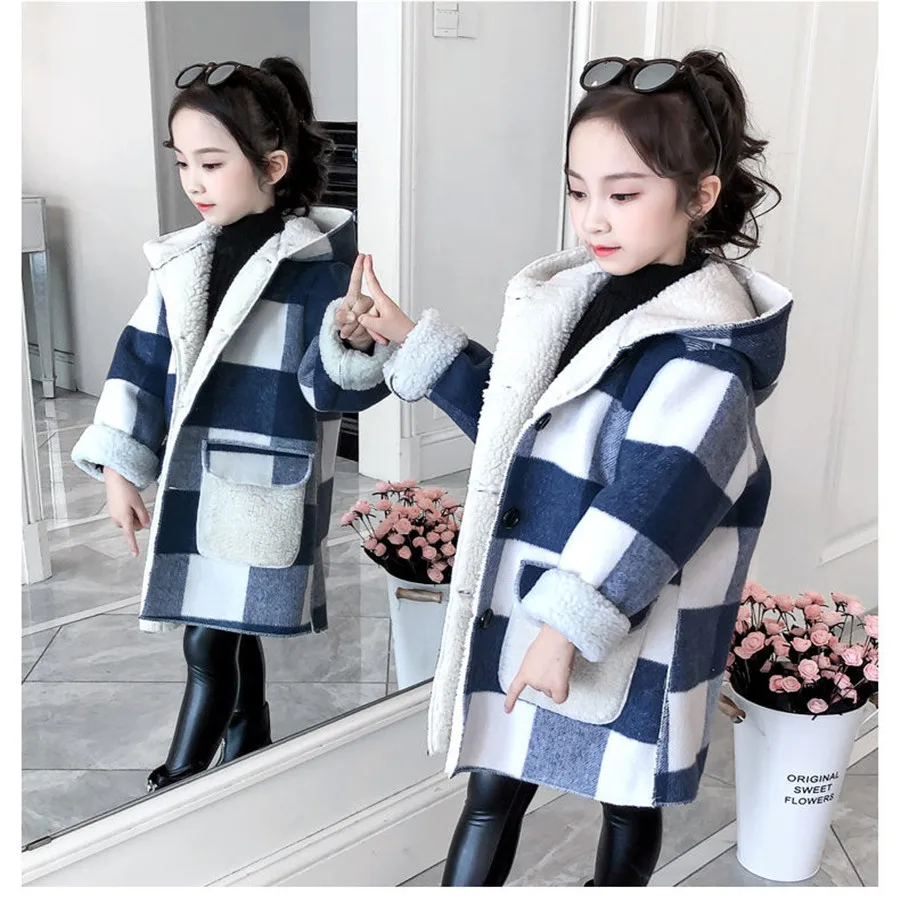 Kids Girl Overcoat Winter New Fashion plaid Wool Coat for Girls Teens Autumn Jacket Warm 8 Outerwear Children Windproof