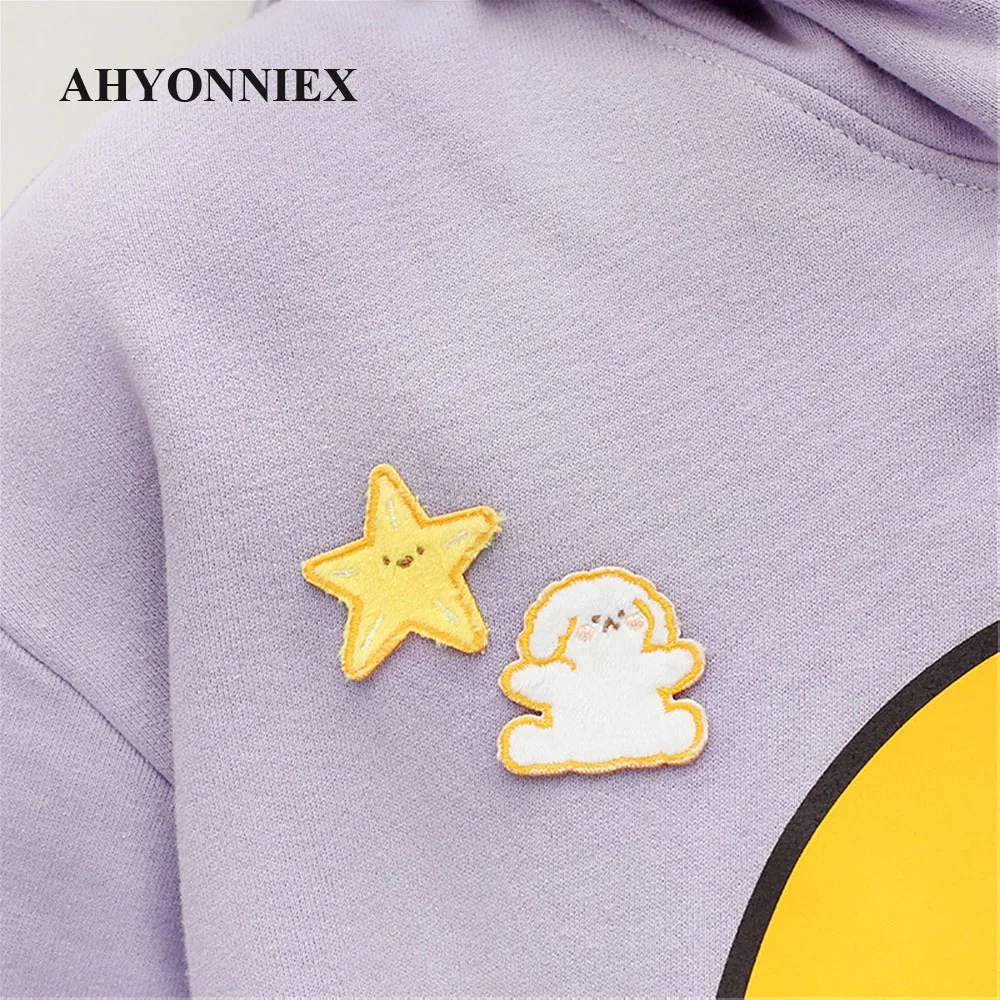 AHYONNIEX 1 Piece New Arrival Cartoon Patches Bag Jacket Jeans Cartoon Iron On Patches for Clothes Small Fabric Glue Sticker