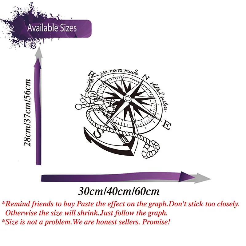 الحديثة مرساة بحري البوصلة روز قارب الجدار ملصق مائي غرفة الاطفال السلس البحر أبدا ماهر بحار البحرية دوامة الجدار ملصق #3