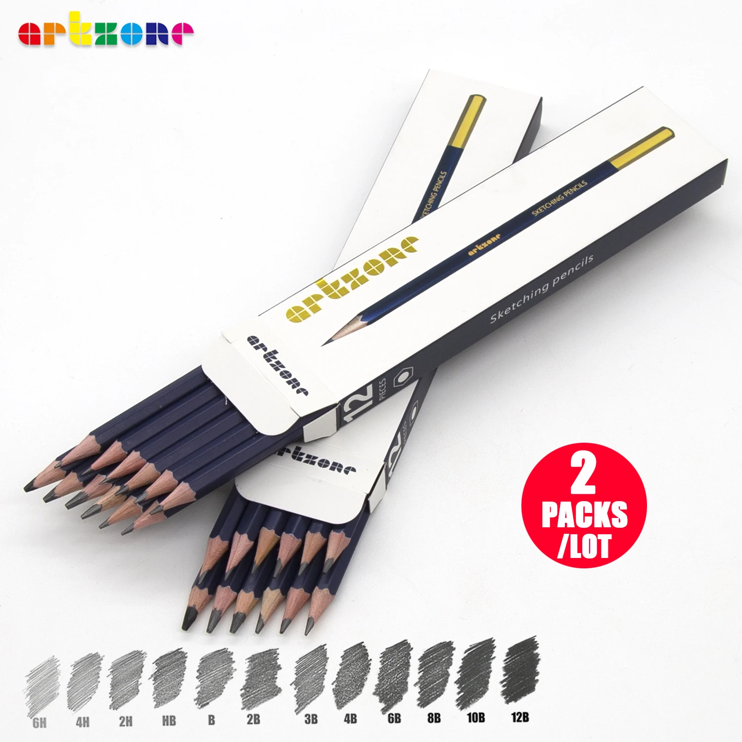 2 Packs of 12Pcs Professional Drawing Pencils 6H-12B Sketch Graphite Art Pencil Set Supplies for Artists