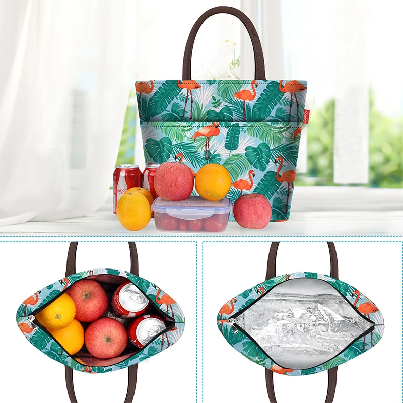 Aosbos Fashion Portable Insulated Canvas Lunch Bag Thermal Food Picnic Lunch Bags for Women kids Men Print Cooler Lunch Box Bag