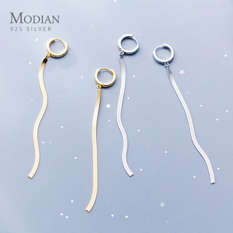 Modian Genuine 925 Sterling Silver Snake Chain Geometric Hoop Earring for Women Fashion Wedding Engagement Party Fine Jewelry