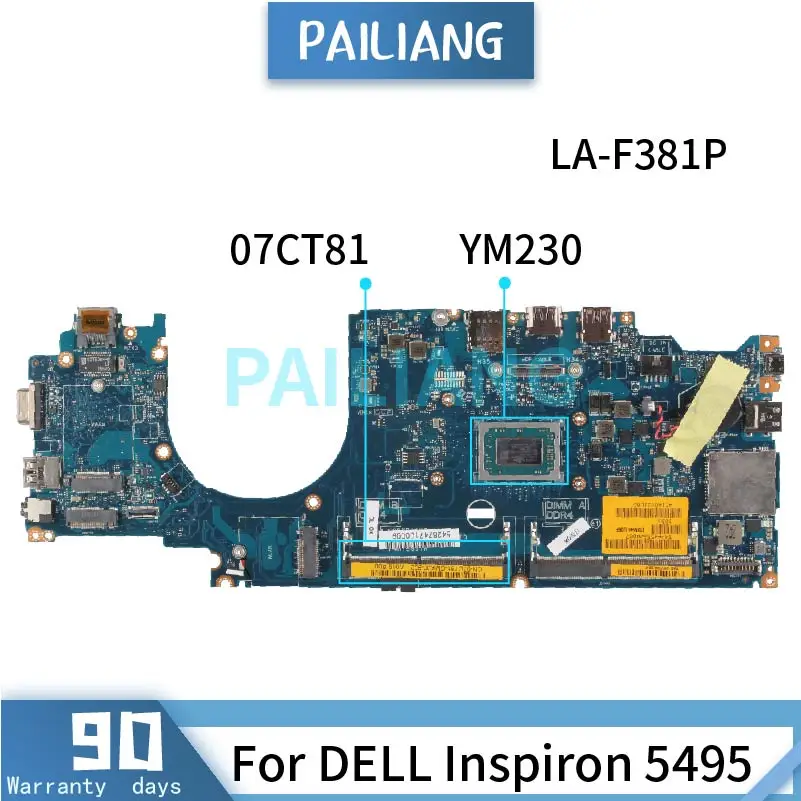 

YM230 For DELL Inspiron 5495 Laptop Motherboard LA-F381P CN-07CT81 07CT81 DDR4 Notebook Mainboard Tested OK