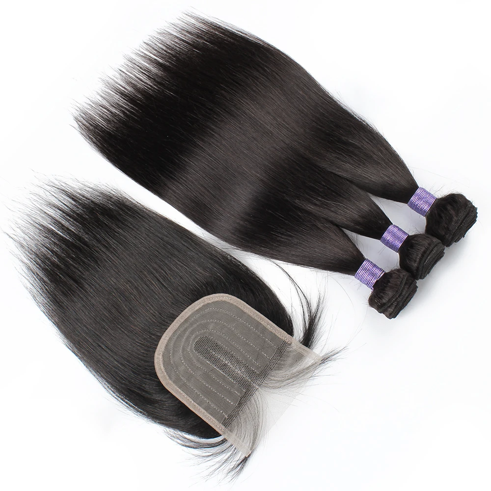 

Straight Hair Bundles With 4*1 T Part Closure 200g/Set Indian Human Hair Extension Natural Color Middle Part T Lace Closure