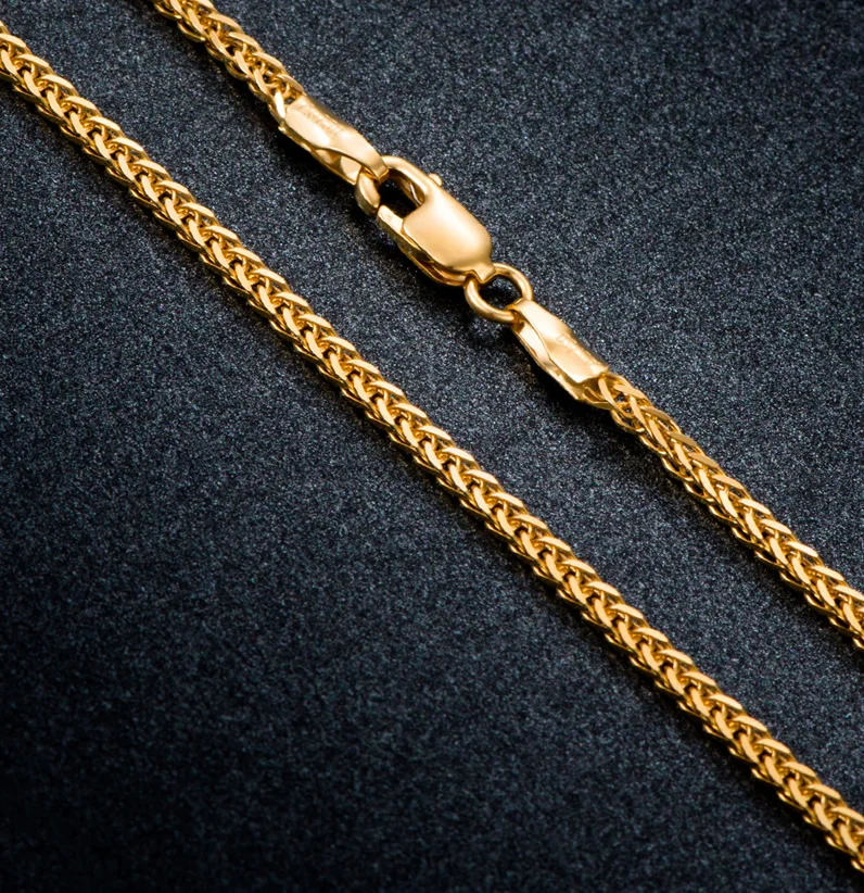 

Pure 18K Yellow Gold Necklace Chain AU750 Yellow Gold Heavy Gold Wheat Link Chain Necklace