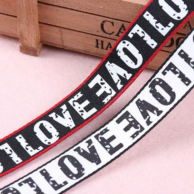 2M Black Red Love Letter 20mm Printing Stripe Ribbons For DIY Decorative Crafts Grosgrain Ribbons Sewing Accessories Smile Face