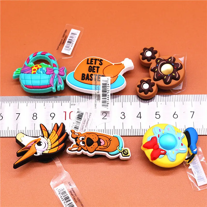 Original PVC Shoe Charms NEW Cartoon Ostrich Hound Roast Chicken Chocolate Shoes Decorations for Kids Party Gifts U199