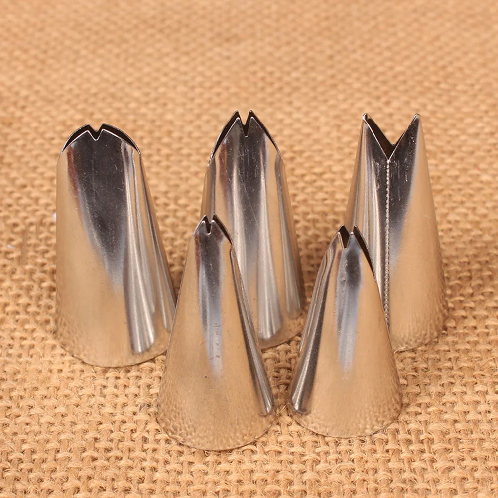 5Pcs/set Leaves Icing Piping Nozzles Stainless Steel Nozzle Pastry Writing Tips For Fondant Cake Baking Decorating Tools