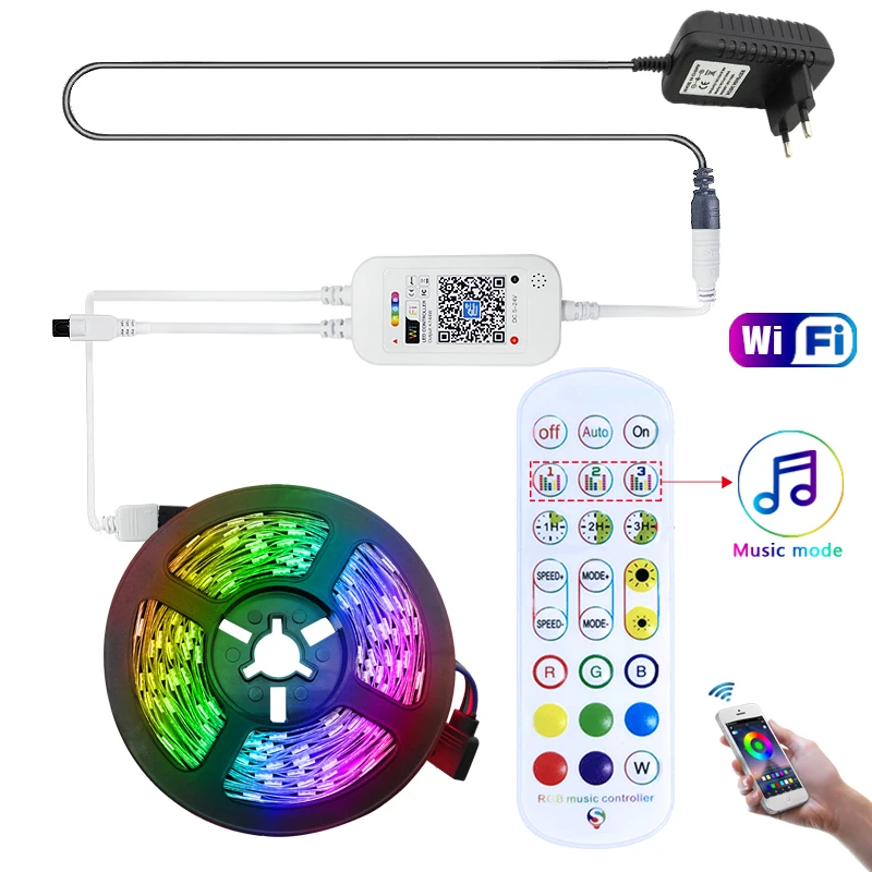 2020 New 12V Led Strip Lights Music Wifi Controller RGB 2835 5050 5m/10m/15m Waterproof Led Strip Diode Tape Home&Room Decration