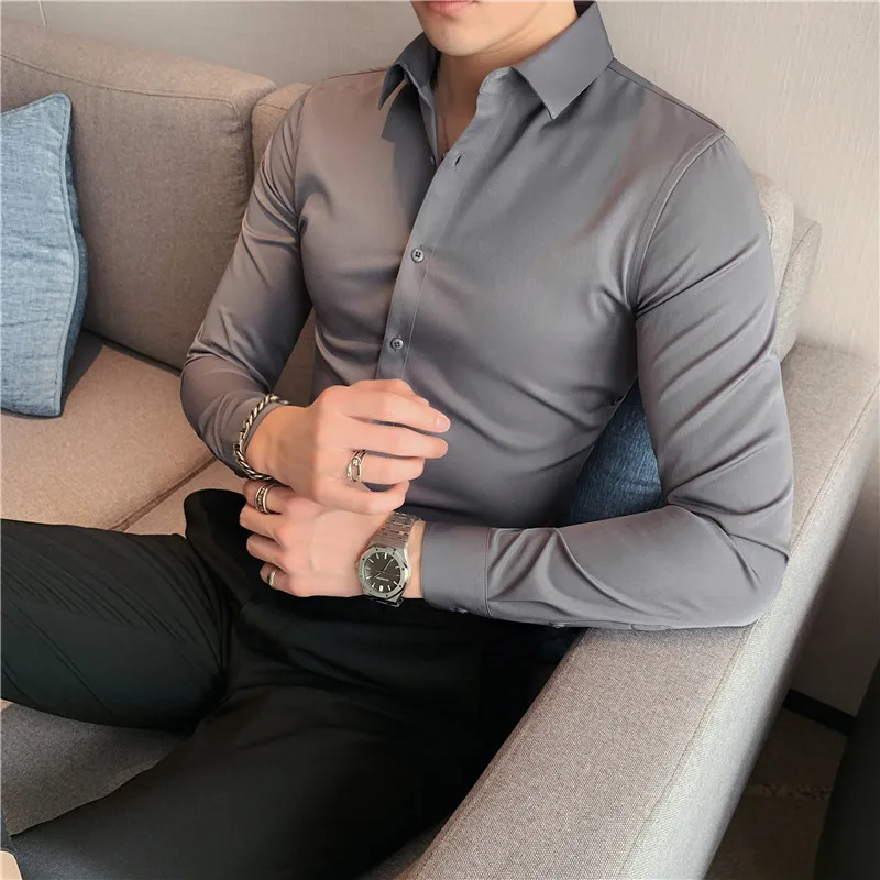 Camisa de vestir de talla grande S-7XL de alta calidad para hombre, camisas ajustadas de negocios sólidas de manga larga para otoño, camisa informal Social para hombre 2024