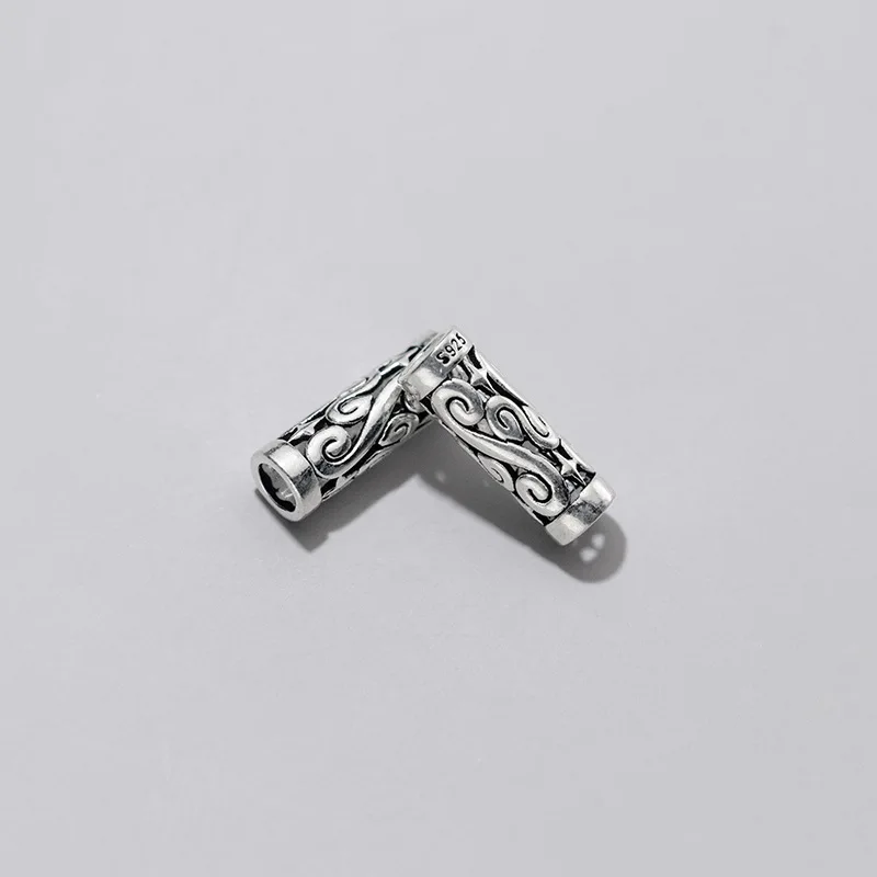 1pc 925 Sterling Silver Retro Hollow Flower Tube Loose Beads 16x5.5mm Handmade Bracelets Spacer Silver Beads DIY Jewelry Making