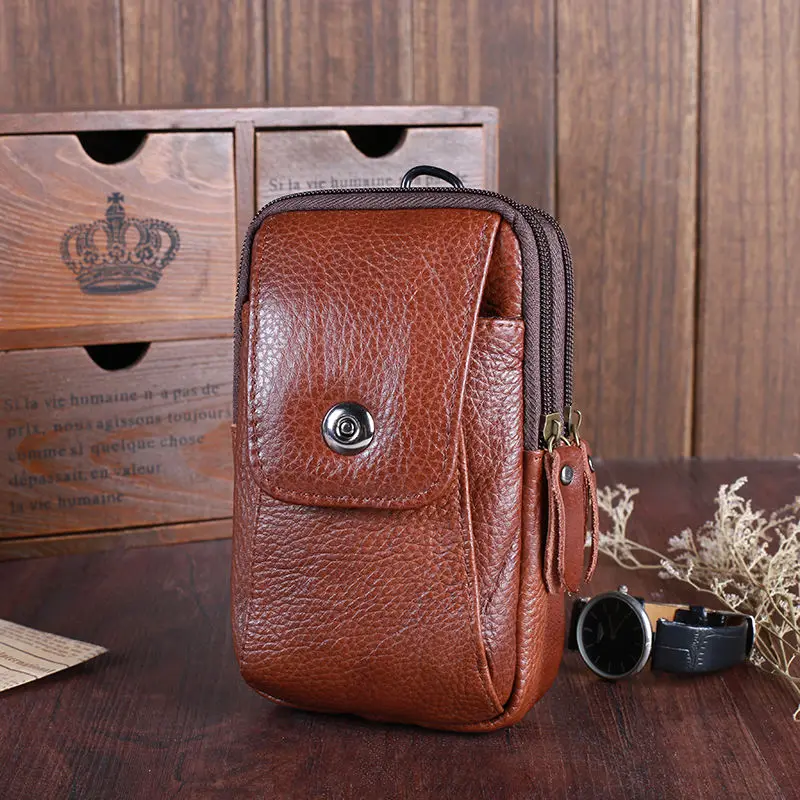 새로운 5.5 인치 7.2 인치 정품 가죽 휴대 전화 포켓 벨트, 수평 및 수직 야외 스포츠 동전 지갑 남성용