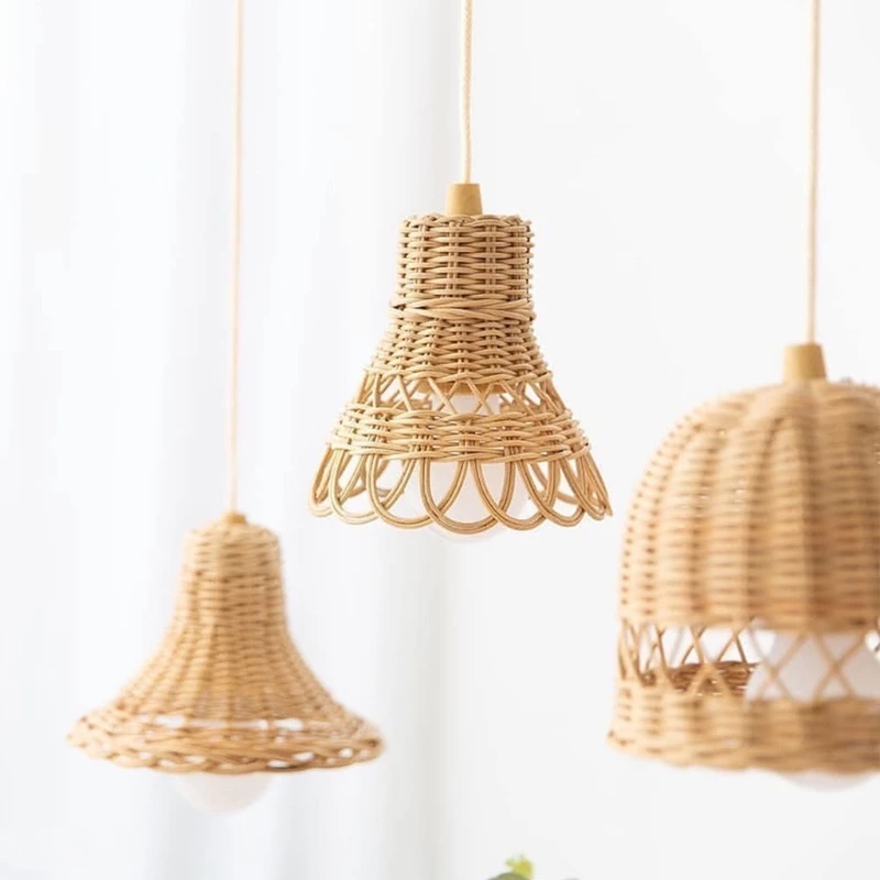 

Hand-woven Natural Rattan Lampshade Chandelier Hanging Light Shades for Bedroom Living Room Homestay