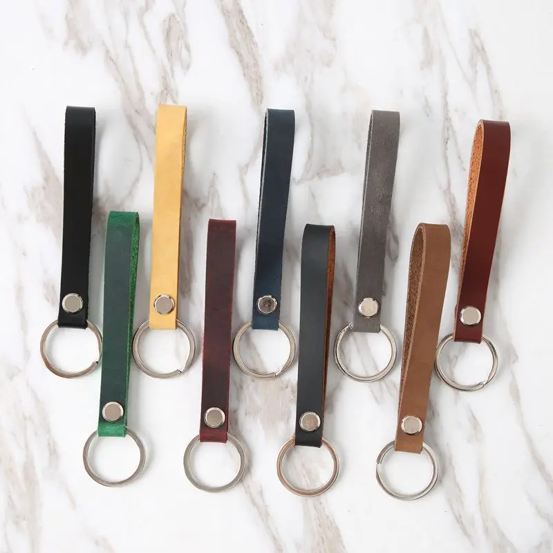 Retro Simple Handmade DIY Leather Keychain for Men Unisex Long Strap Car Key Holder Ring Wallet Hanging Jewelry Luxury Gift