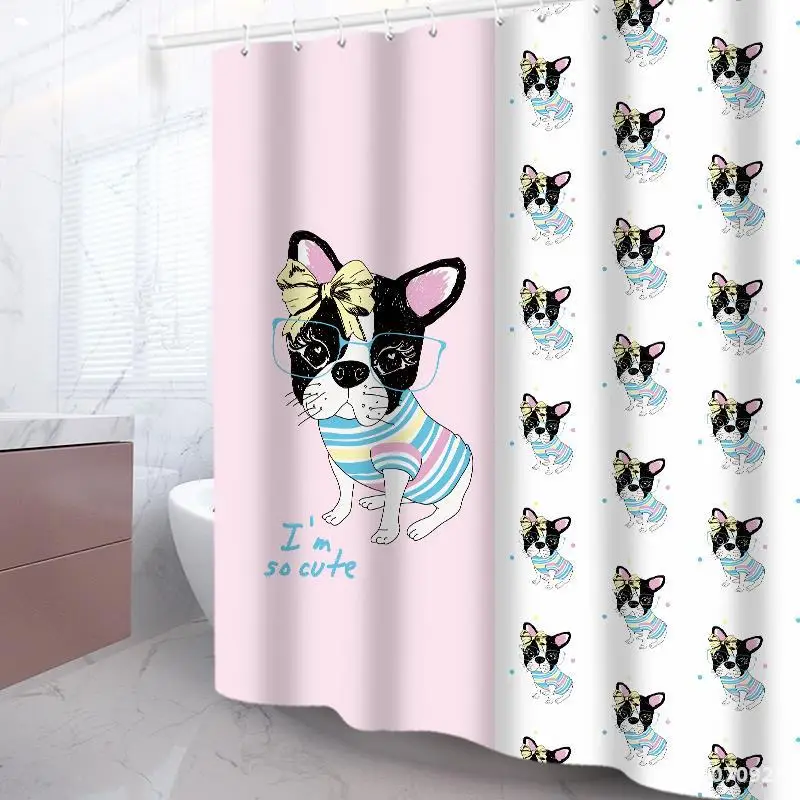 

Aimjerry White and Black fabric Custom Bathtub Bathroom Products Shower Curtain Liner With 12 Hooks Waterproof and Mildewproof