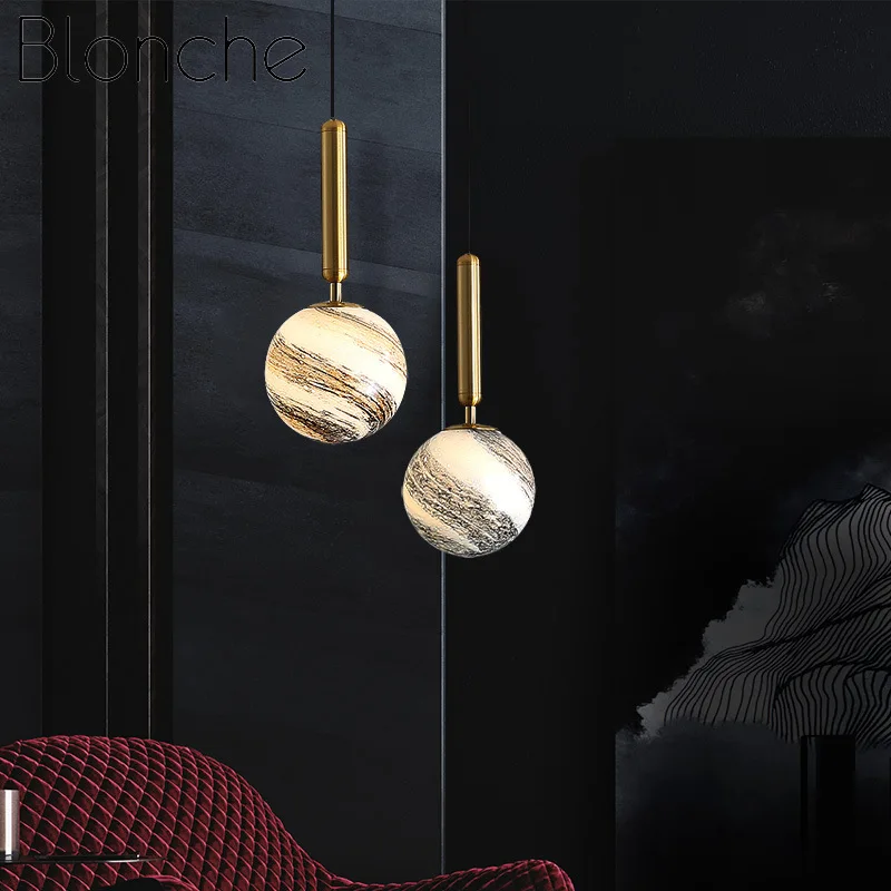 

Modern Pendant Light Led Glass Nordic Hanging Lamp Lighting Fixture Living Bedroom Bedside Creative Planet Luminaire Suspension