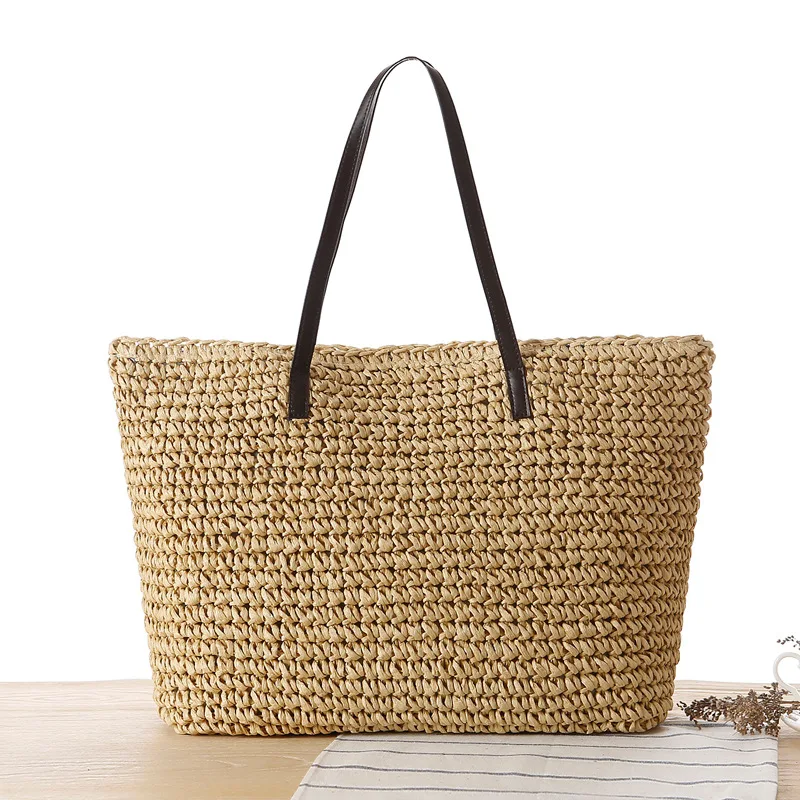 49x32CM Casual Natürlichen Stil Stroh Tasche Einfache One-schulter Woven Tasche Sommer Urlaub Strand Tasche Casual frauen a7164