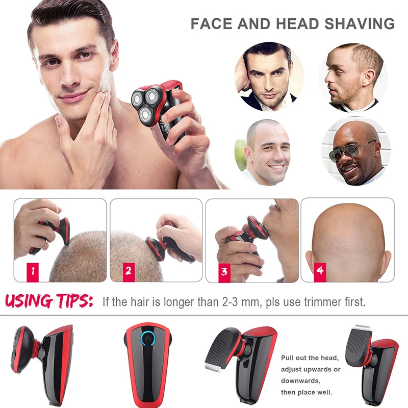 JINDING USB Rechargeable 4 In 1 Electric Shaver Washable Men's Razor Beard Shaver Hair Trimmer Bald Facial Cleansing Machine