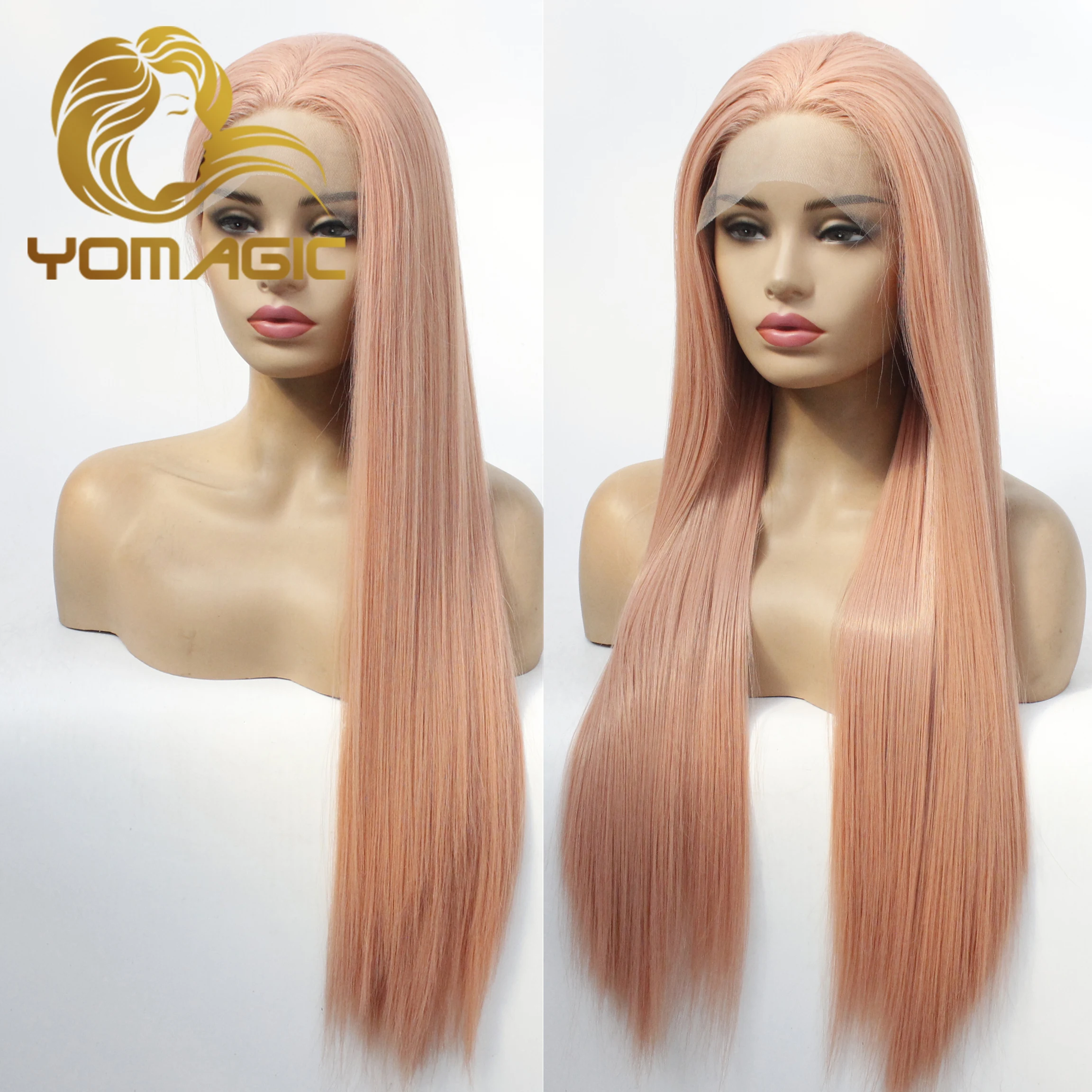 Yomagic Pink Synthetic 13X3 Lace Front Wigs With Baby Hair Straight Heat Resistant Lace Wigs For Women Pre Plucked