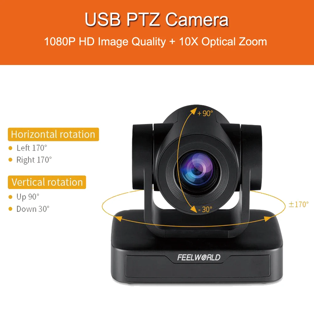 FEELWORLD-Cámara de videoconferencia PTZ con Zoom óptico 10X, USB 2,0, Full HD, 1080P, transmisión en vivo, compatible con Skype, MSN Lync