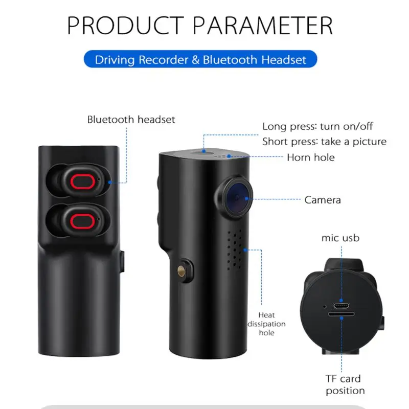 Wifi Fahren Recorder Mit AI TWS Headset Können antwort anrufe 1080P Voice Control Smart Auto Elektronische Fahren Recorder