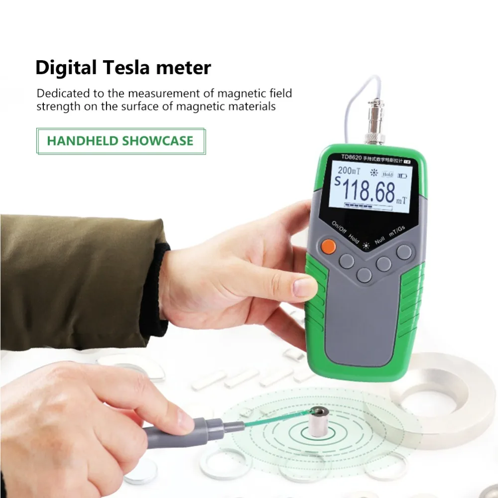 Permanent Magnet Gauss Meter Handheld Digital Tesla Meter Magnetic Flux Meter Surface Magnetic Field Test 5% Accuracy