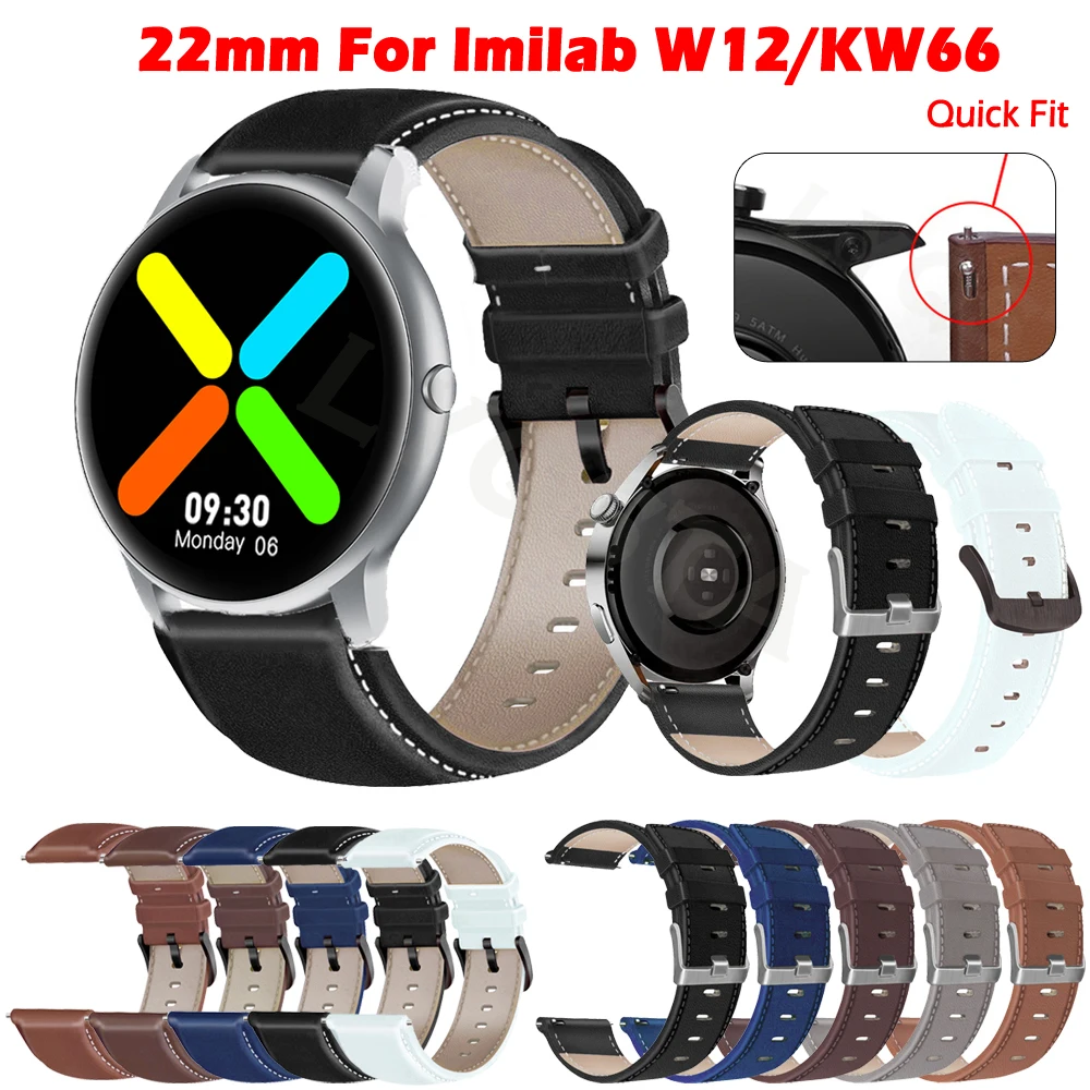 Smartwatch 22mm Leather Watchband For Imilab W12 Easyfit Strap For Imilab KW66 Accessories Wristband Correa Bracelet Ремень