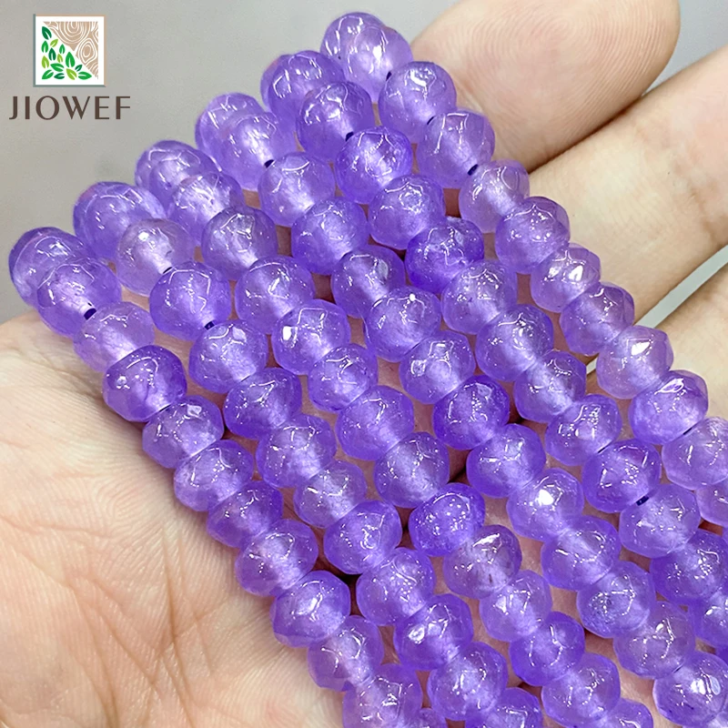 Natural Faceted Purple Rondelle Spacer Loose Smooth Beads DIY Bracelet Earrings Handmade For  Jewelry Making 15'' Strand 8mm