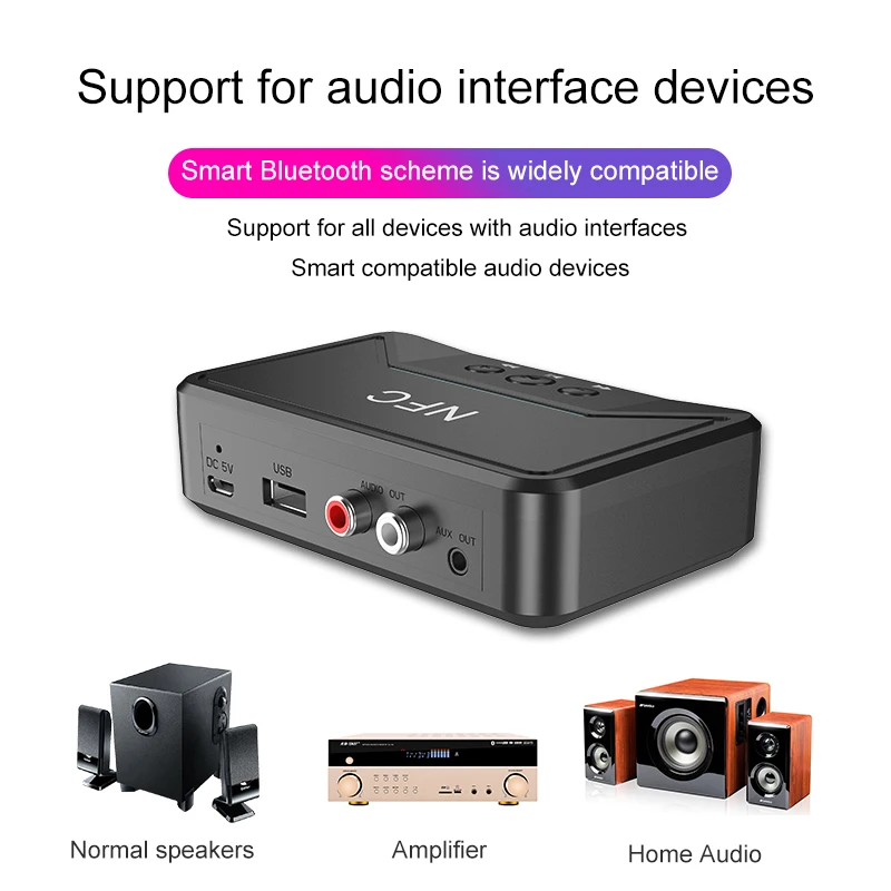 VAORLO NFC Bluetooth 5.0 EDR Recevier Wireless Audio Adapter With RCA 3.5MM AUX Jack Stereo Music Receiver For Headphone PC Car
