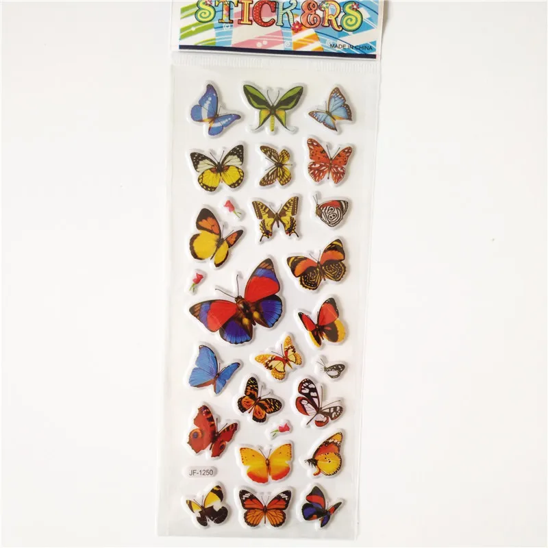 6 Sheets Hot Sale Beautiful Cute Multicolour Butterfly Stickers for Reward Kids Cute Cartoon Puffy Bubble Toys Stickers