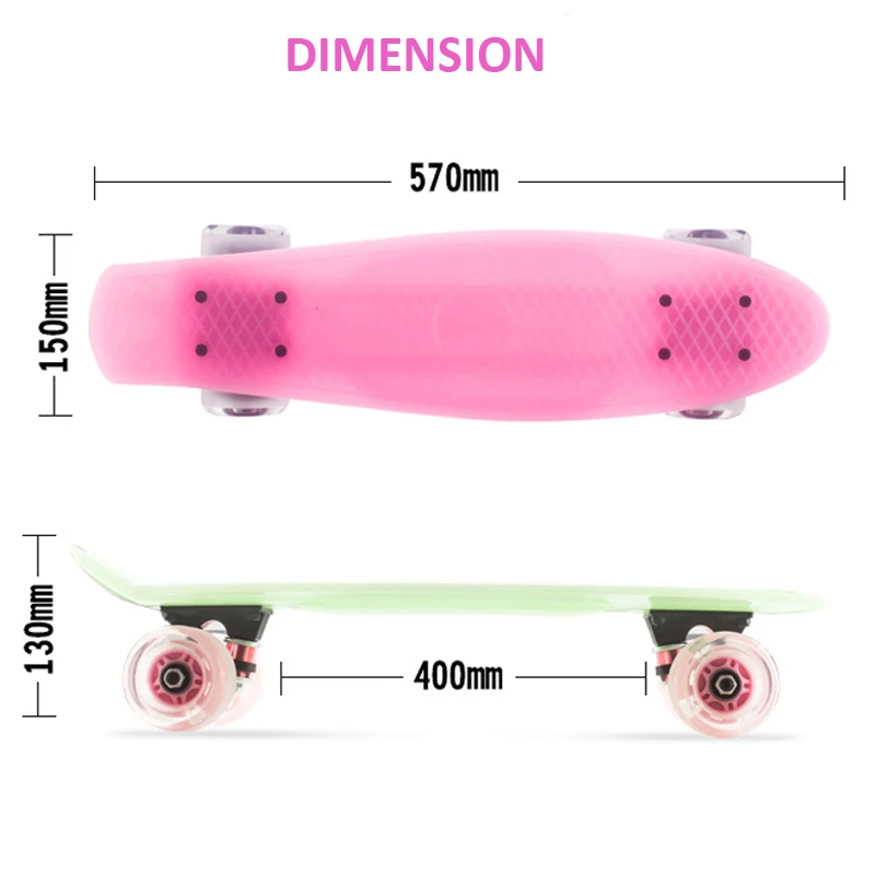 Jelly Pink-monopatín antideslizante para hombre, patineta Retro de 57x15cm, ruedas de PVC, plataforma PP, Mini Cruiser Penny, Longboard Pastel