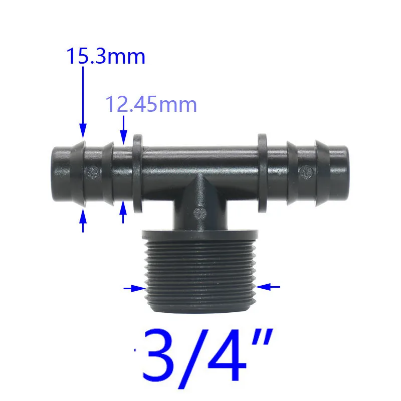 1/2 3/4 Thread To 8/11mm 16mm 20mm 25mm Hose Connector Tee 2-Way Splitter 3/8 1/2 3/4 Pe Tube Adapter 5 Pcs