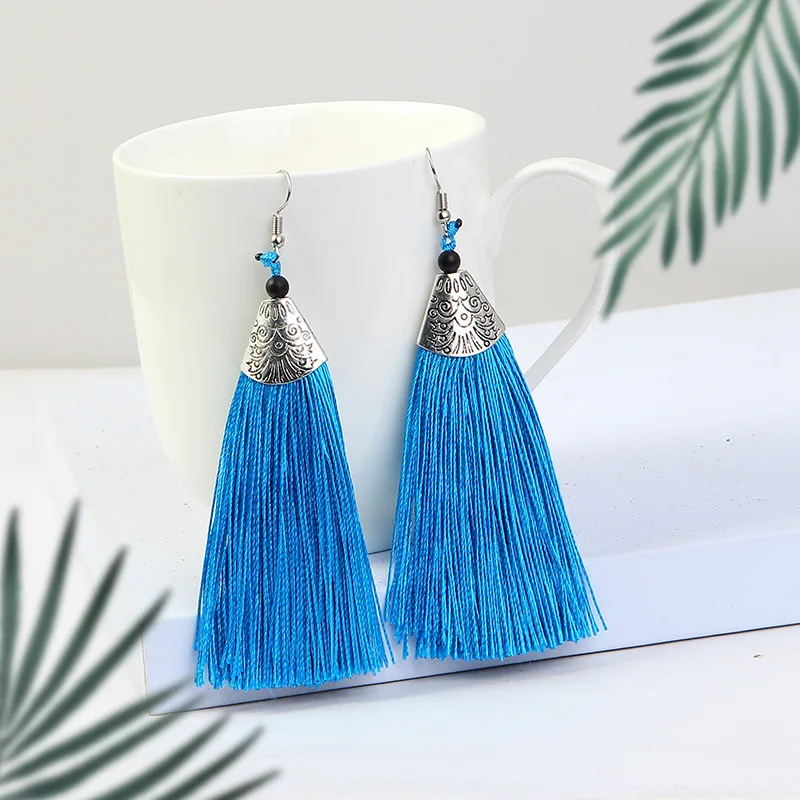 2019 Fashion Crystal Long Tassel Drop Earrings for Women Female Bohemian Ethnic Red Black Fringe Earring Jewelry Wholesale