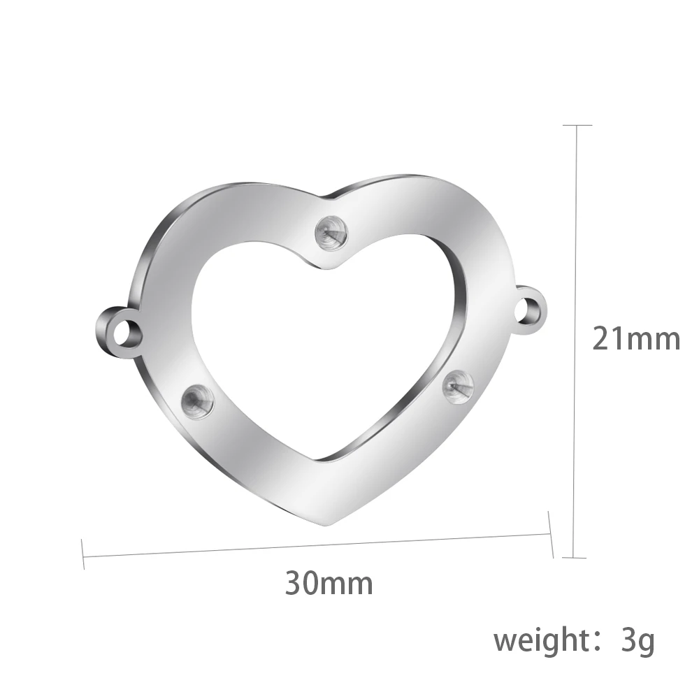 MYLONGINGCHARM 10pcs Heart Pendants with 2mm empty birthstone holes DIY Handcrafts Stainless Steel handmade beads for Necklace