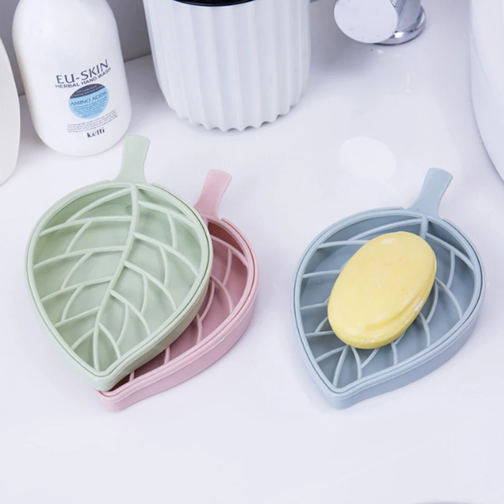 

Double Layer Leaf Shape Drain Soap Box Soap Storage Container Portable Leaf Modeling Soap Dishes Holder