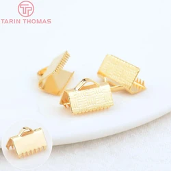 (3971)10PCS 10MM 13MM 24K Gold Color Brass Ends Fastener Clasps Cord  Ribbon Connect Clasp High Quality Jewelry Making Findings