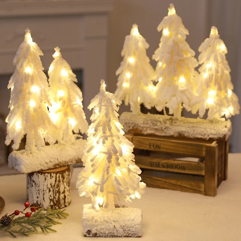 Christmas decoration scene atmosphere layout mini white luminous Christmas tree home desktop decoration small Christmas tree