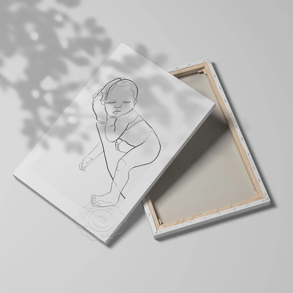 Simplicity Black And White Line Drawing Lovely Baby Art Poster, Modern Nordic Style Character Sketch Wall Picture, Home Decor