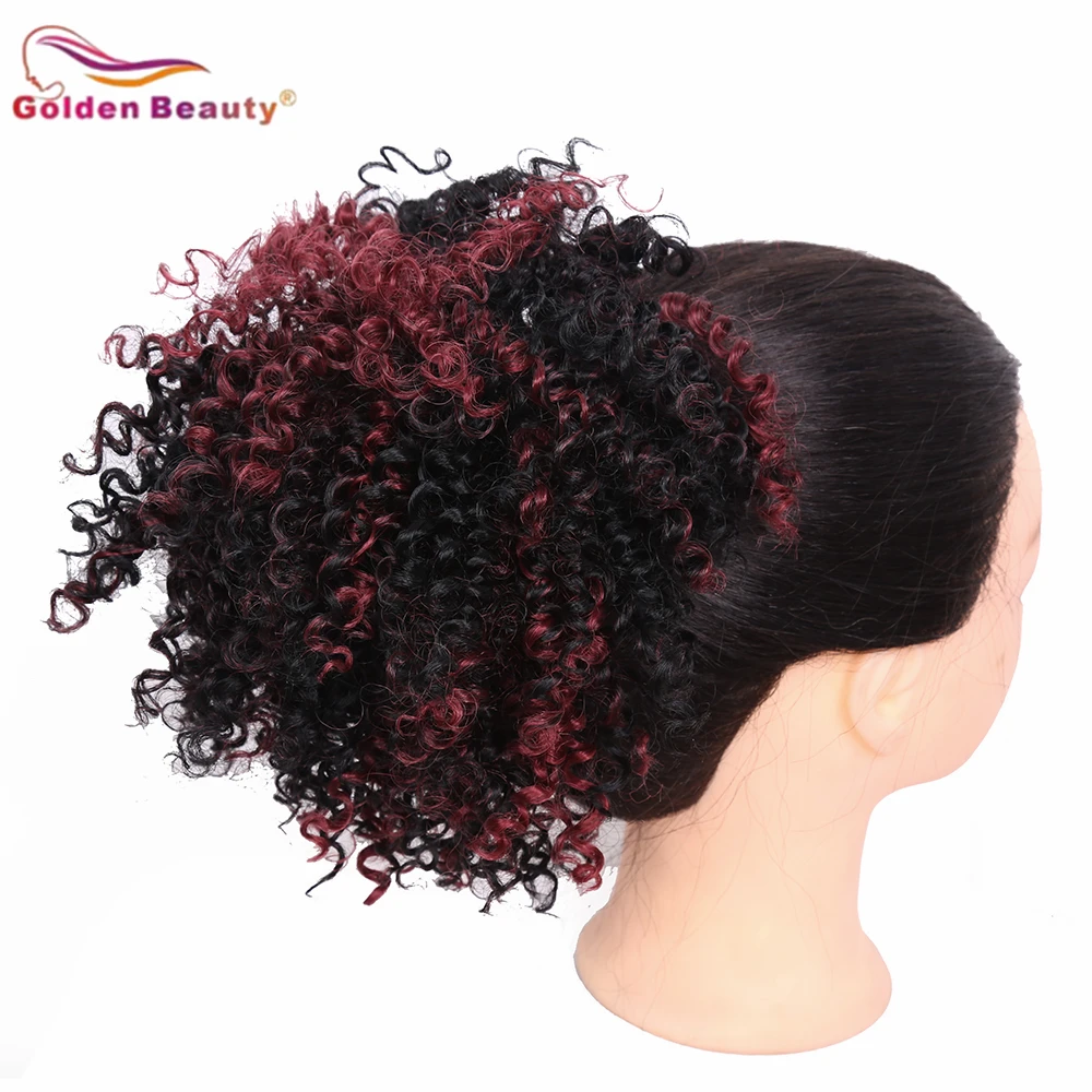 GoldenBeauty 8inch Synthetic Hair Bun Curly Chignon With Two Plastic Combs Easy Updo Short Hair 8inch Bug Brown For Black Women