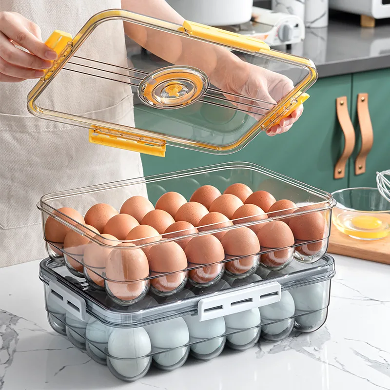 18 / 24 Gride Plastic Storage Box Egg Refrigerator Organizer Keep Fresh with Timer Function Egg Tray Box