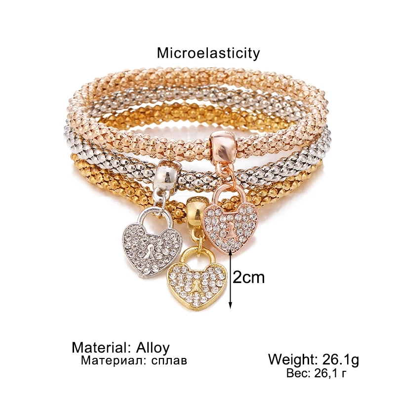 3 pz/set bracciale in cristallo a farfalla e bracciale con chiusura a cuore Color oro ciondolo con nota musicale bracciale con strass femminile