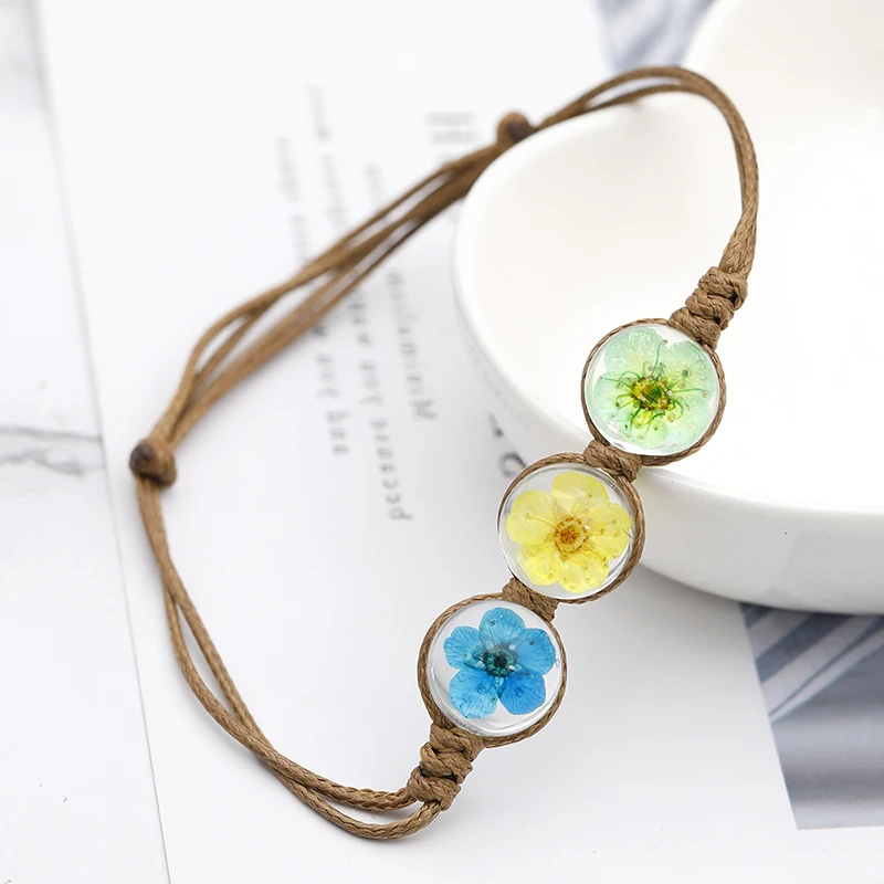 cute elegant glass flower bracelets for women vintage charm rope chain Adjustable bracelet women\'s fashion party gifts