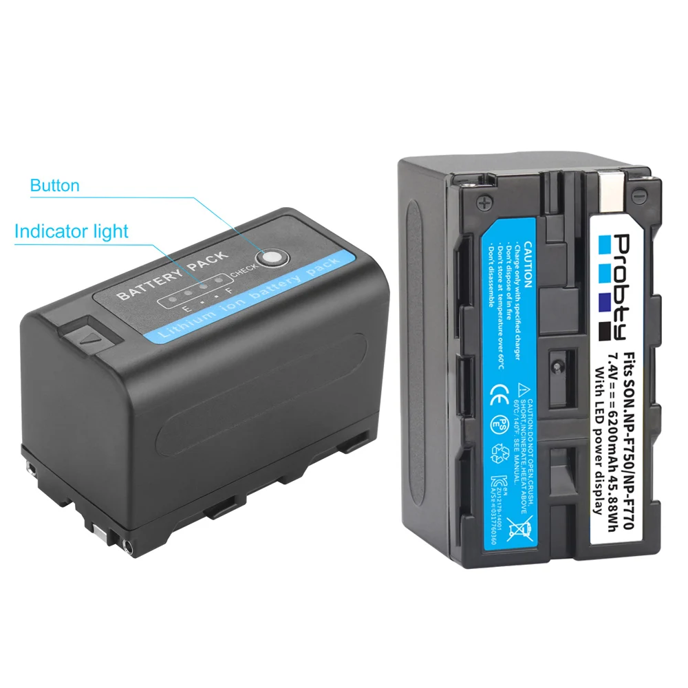 

6200mAh NP-F770 NP-F750 NPF770 with LED Power Indicator Battery For Sony F970 F550 F570 F750 F770 MC1500C