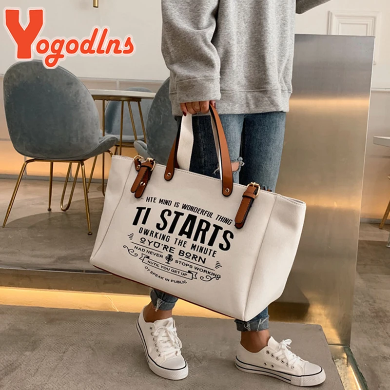 Yogodlns Fashion Canvas Handbag and Purse Female Large Capacity Shoulder Bag Letter Design Crossbody Bag Casual Totes Bag Bolsa